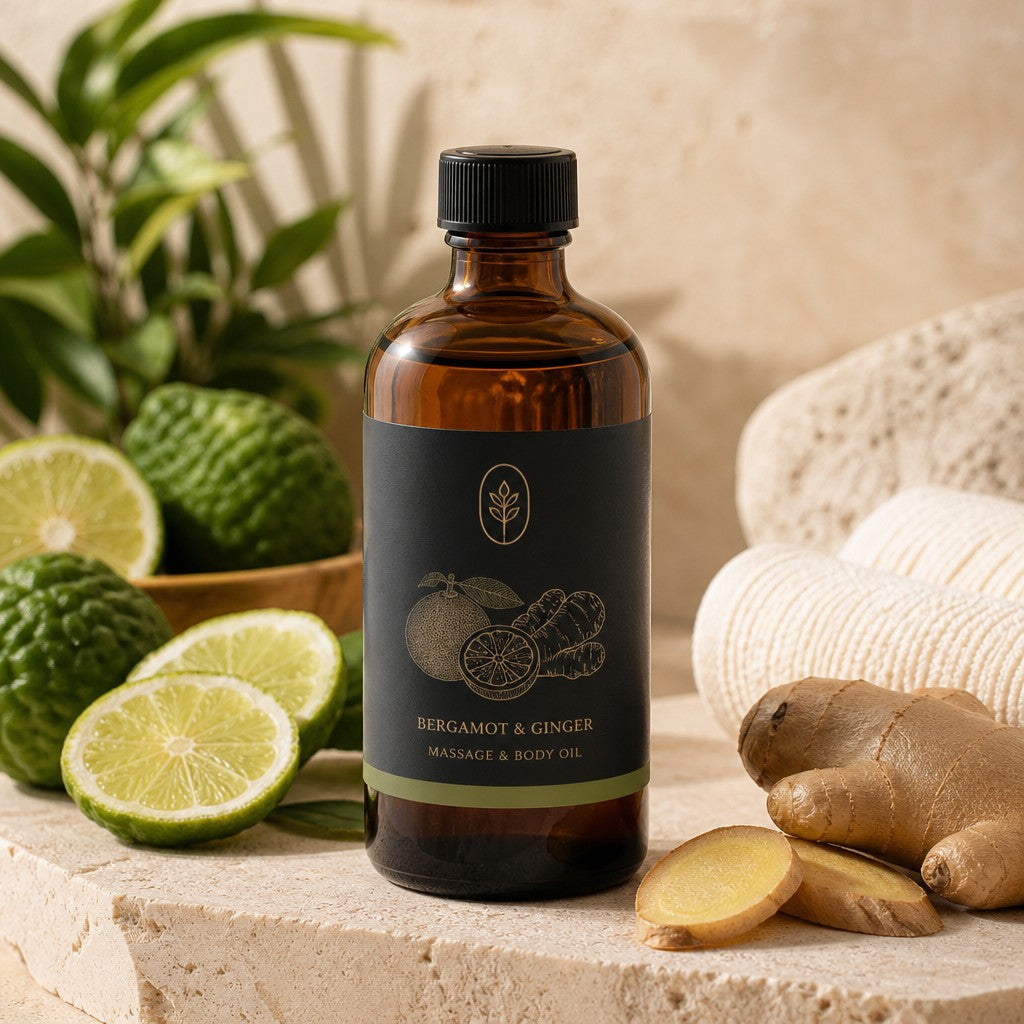 Massageolie bergamot & gember – lifestyle